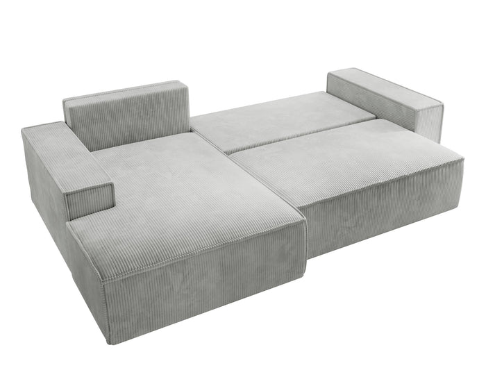NADUVI Collection Galine Hoekbank met Chaise Longue Links met Slaapfunctie - Ribstof - Lichtgrijs