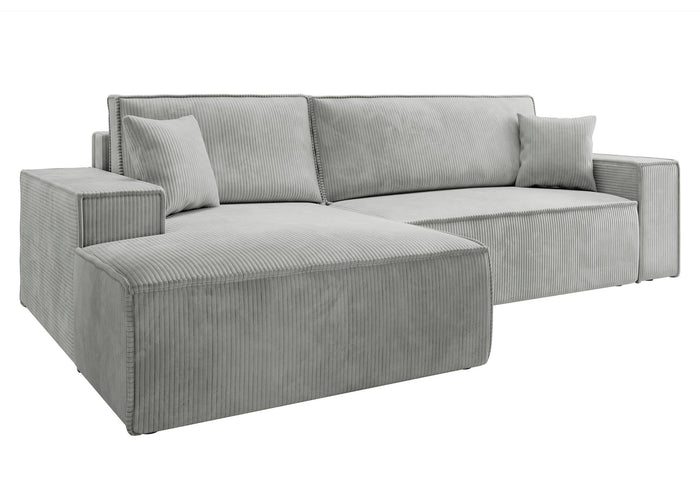 NADUVI Collection Galine Hoekbank met Chaise Longue Links met Slaapfunctie - Ribstof - Lichtgrijs
