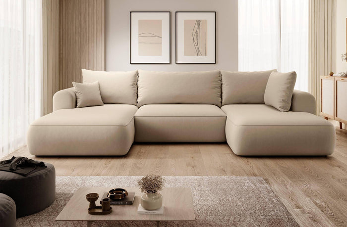 NADUVI Collection Philipa U-bank Rechts met Slaapfunctie - Velvet - Beige