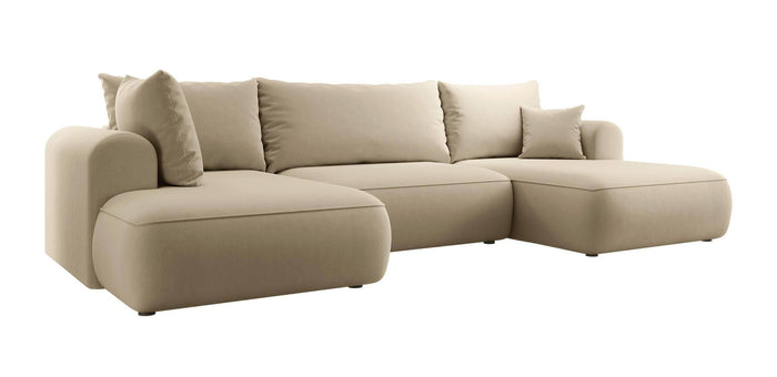 NADUVI Collection Philipa U-bank Links met Slaapfunctie - Velvet - Beige