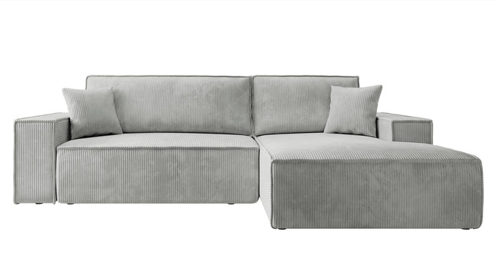 NADUVI Collection Galine Hoekbank met Chaise Longue Rechts met Slaapfunctie - Ribstof - Lichtgrijs