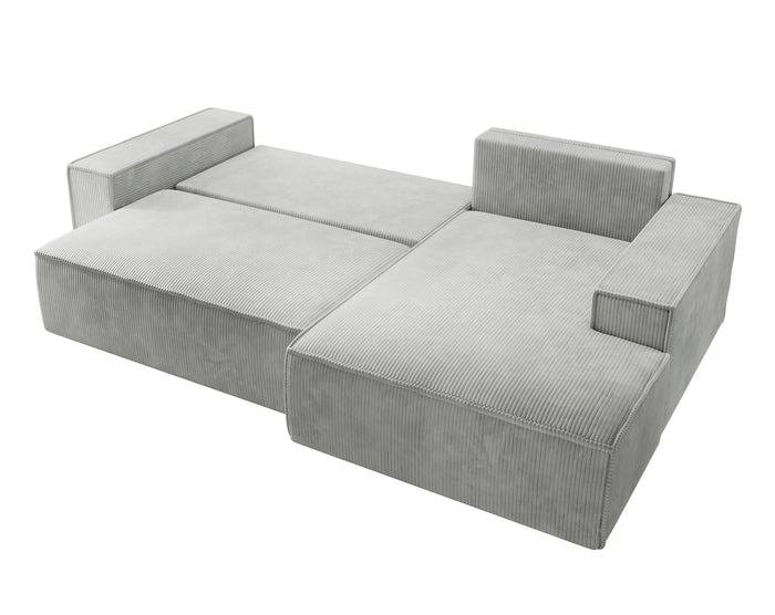 NADUVI Collection Galine Hoekbank met Chaise Longue Rechts met Slaapfunctie - Ribstof - Lichtgrijs