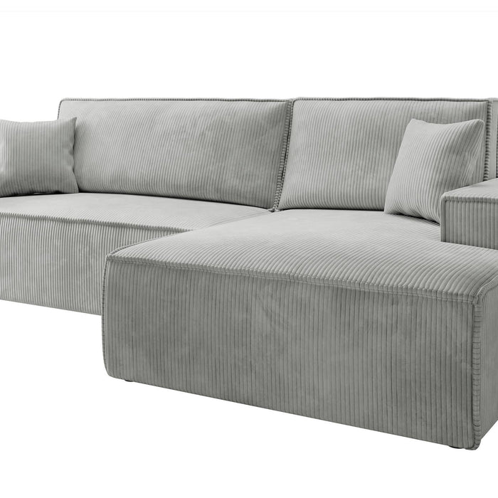 NADUVI Collection Galine Hoekbank met Chaise Longue Rechts met Slaapfunctie - Ribstof - Lichtgrijs