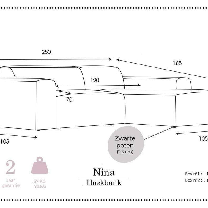 NADUVI Collection Nina Hoekbank Rechts - Velvet - Donkergrijs