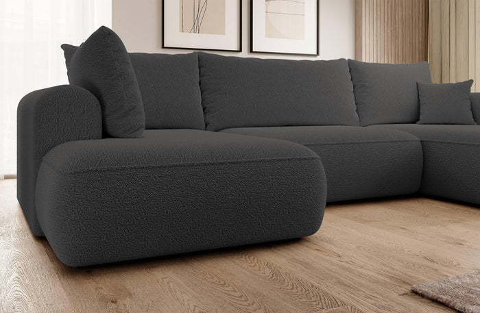 NADUVI Collection Philipa U-bank Links met Slaapfunctie - Bouclé - Antraciet