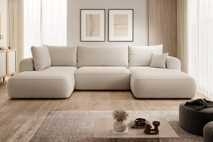 NADUVI Collection Philipa U-bank Links met Slaapfunctie - Bouclé - Beige