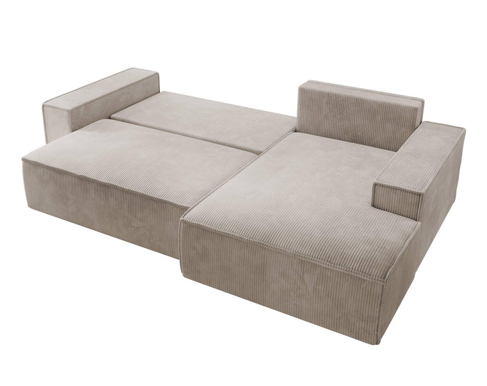 NADUVI Collection Galine Hoekbank met Chaise Longue Rechts met Slaapfunctie - Ribstof - Beige