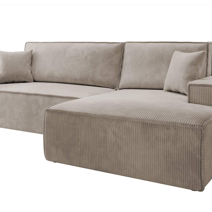 NADUVI Collection Galine Hoekbank met Chaise Longue Rechts met Slaapfunctie - Ribstof - Beige