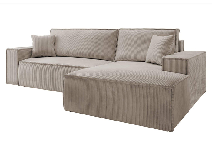 NADUVI Collection Galine Hoekbank met Chaise Longue Rechts met Slaapfunctie - Ribstof - Beige