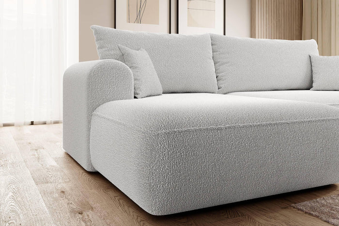 NADUVI Collection Philipa Hoekbank Links met Slaapfunctie - Bouclé - Lichtgrijs