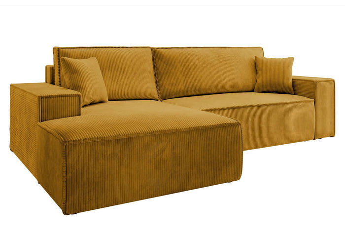 NADUVI Collection Galine Hoekbank met Chaise Longue Links met Slaapfunctie - Ribstof - Mosterdgeel