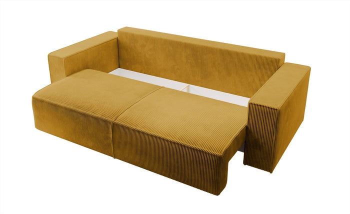 NADUVI Collection Galine 3-zitsbank met Slaapfunctie - Ribstof - Mosterdgeel