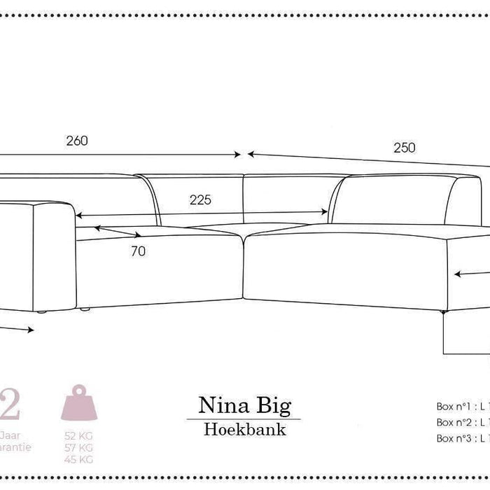 NADUVI Collection Nina Big Hoekbank Rechts - Ribstof - Crème