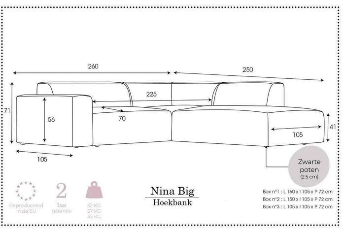 NADUVI Collection Nina Big Hoekbank Rechts - Ribstof - Turquoise