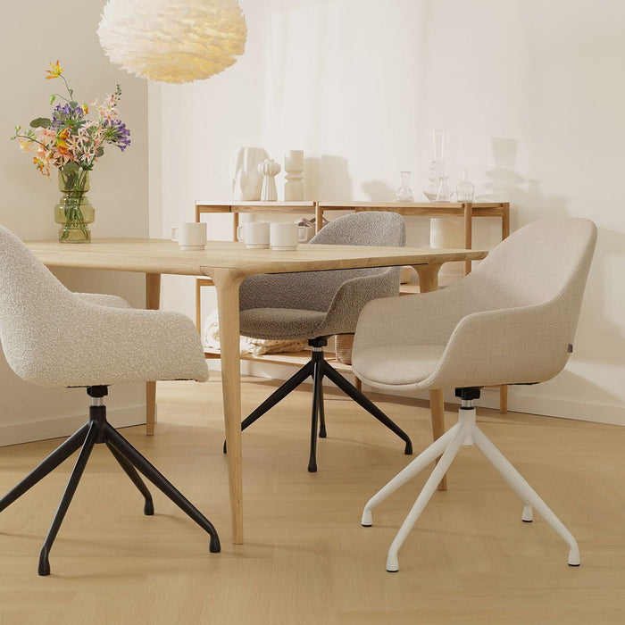 Nolon Nola-Mae Eetkamerstoel Beige - Draaibaar Wit Onderstel