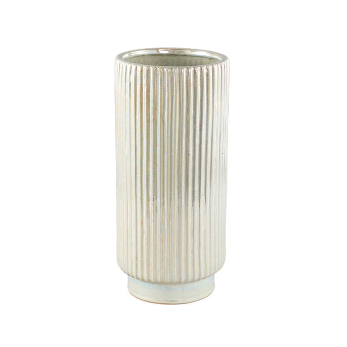 PTMD Eviera Pearl shiny glazed ceramic pot ribbed round