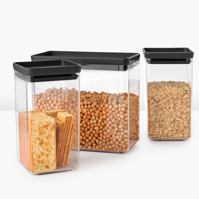 Brabantia Tasty+ Stapelbare Voorraadbus Set van 3 - 1,6 + 1,6 + 3,5 L - Dark Grey
