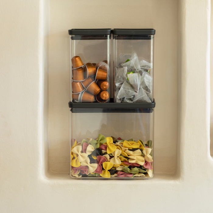 Brabantia Tasty+ Stapelbare Voorraadbus Set van 3 - 1,6 + 1,6 + 3,5 L - Dark Grey