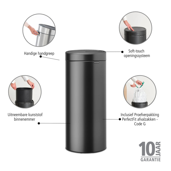Brabantia Touch Bin New Afvalemmer 30 Liter - Confident Grey