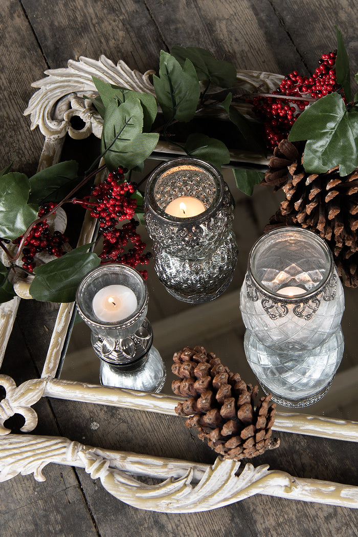 Clayre & Eef Theelichthouder Ø 6x8 cm Zilverkleurig Glas