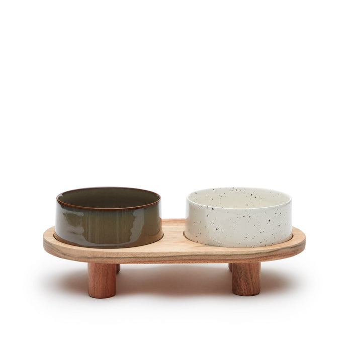 Kave Home - Set van 2 houten voerbakjes met houten standaard voor