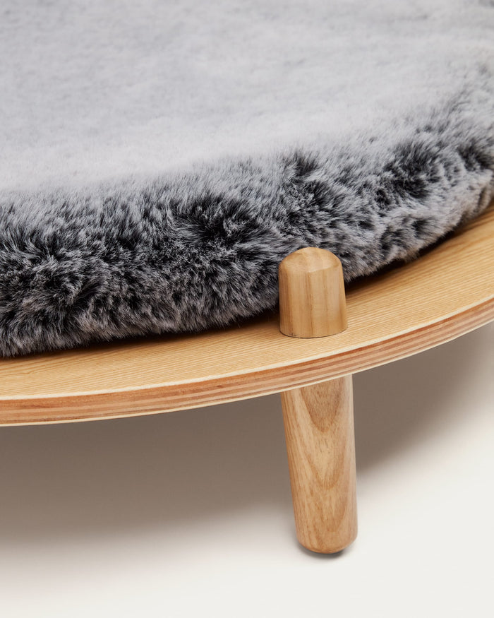 Kave Home - Bunola-huisdierenbed van essen multiplex en grijs kussen