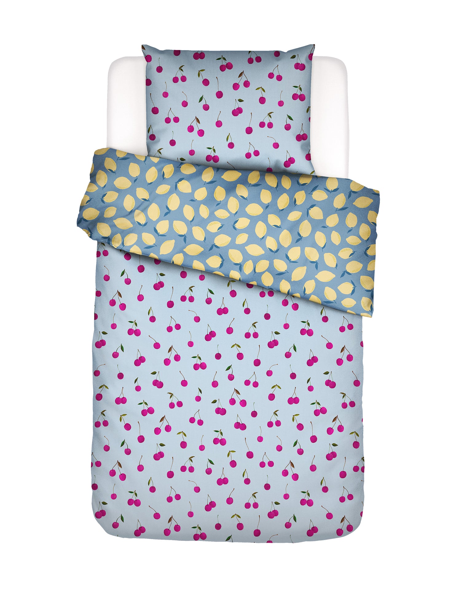 Essenza Zesty cherry Dekbedovertrek 140 x 220 cm - Ijsblauw