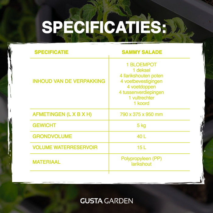 Gusta Garden - Sammy Salad - 15L Slimme bewatering kruidenpot - deksel