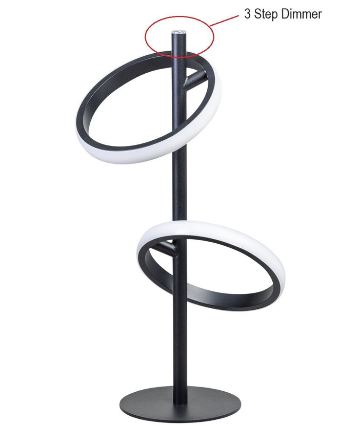ETH Jaimy Tafellamp 2x led Ring 2700K 3 stap dimmer inc. Zwart 12w 495Lm
