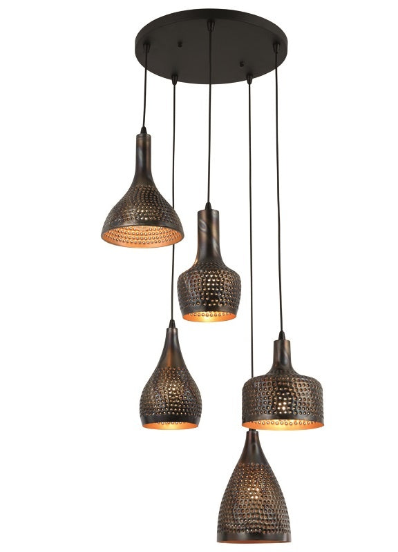 Freelight Hanglamp Fuoco Bruin Zwart 5 Lichts Ø 40cm  E27 Fitting