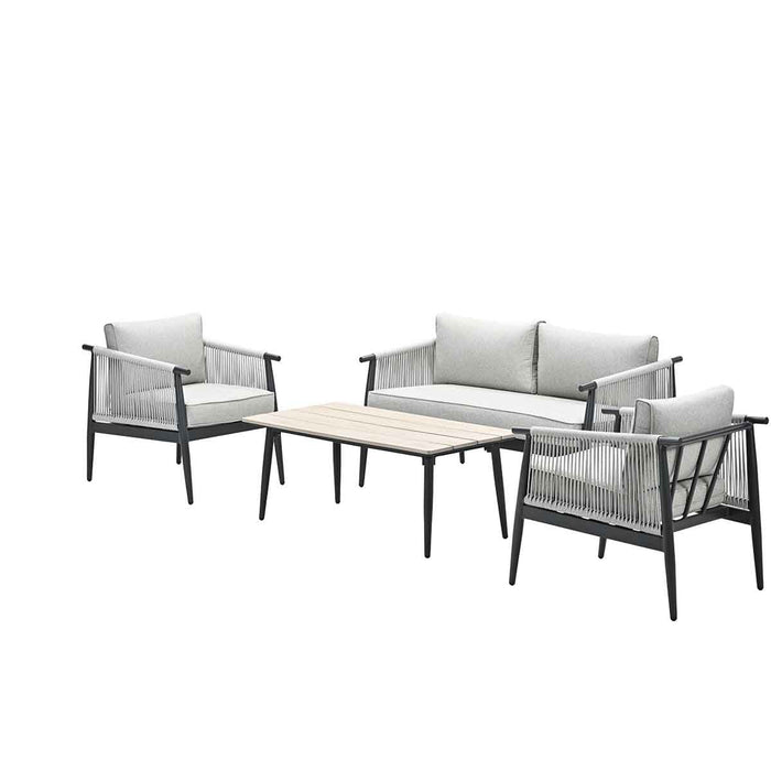 Aloha loungeset - 4-delig - carbon black - zand - light teak Vironwood