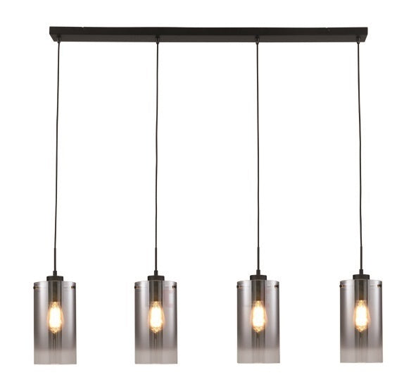 Freelight Hanglamp Ventotto Zwart & Smoke Glas 4 Lichts