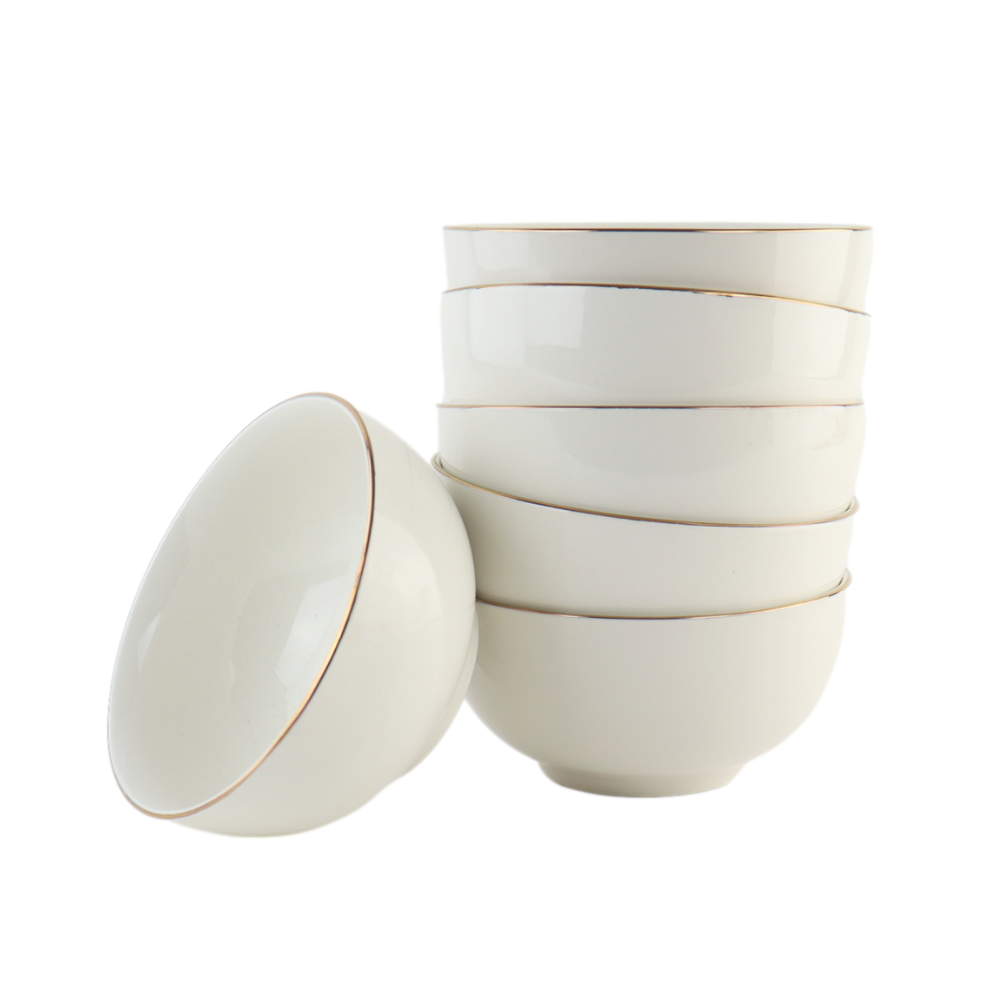 OTIX Soepkommen Set van 6 Schaaltjes Soeptassen Porselein Wit met G...