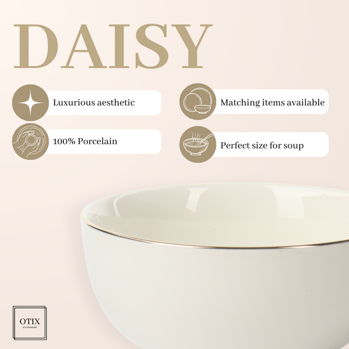 OTIX Soepkommen Set van 6 Schaaltjes Soeptassen Porselein Wit met G...