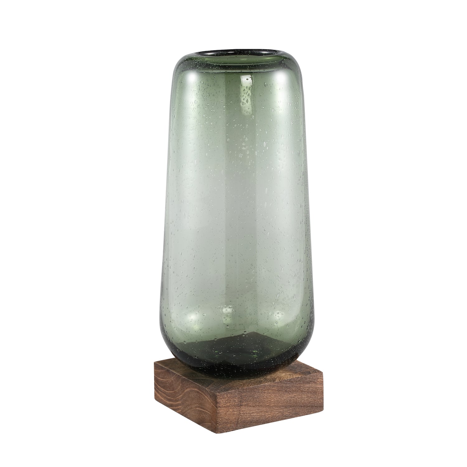 PTMD Kjelt Green glass vase on wooden base L