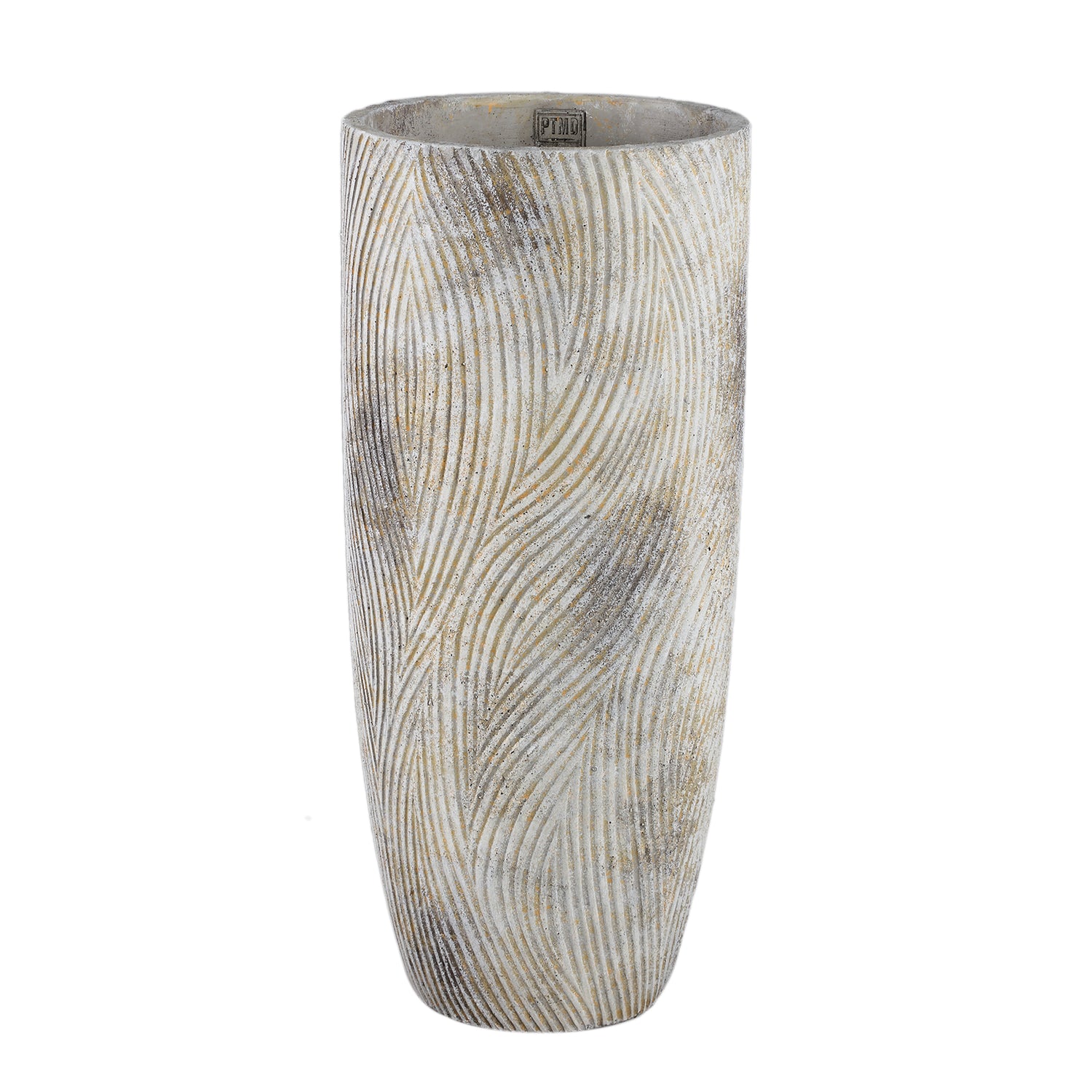PTMD Linc Grey cement pot waves pattern high round XL
