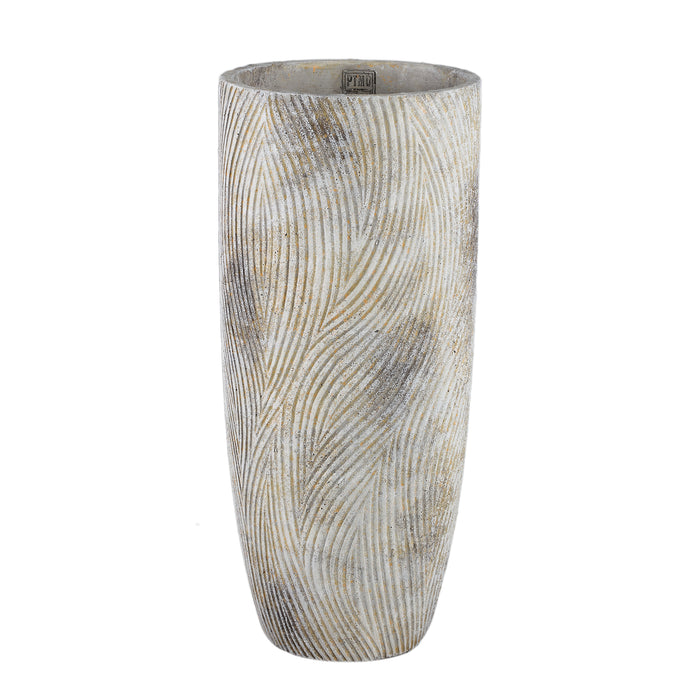 PTMD Linc Grey cement pot waves pattern high round XL