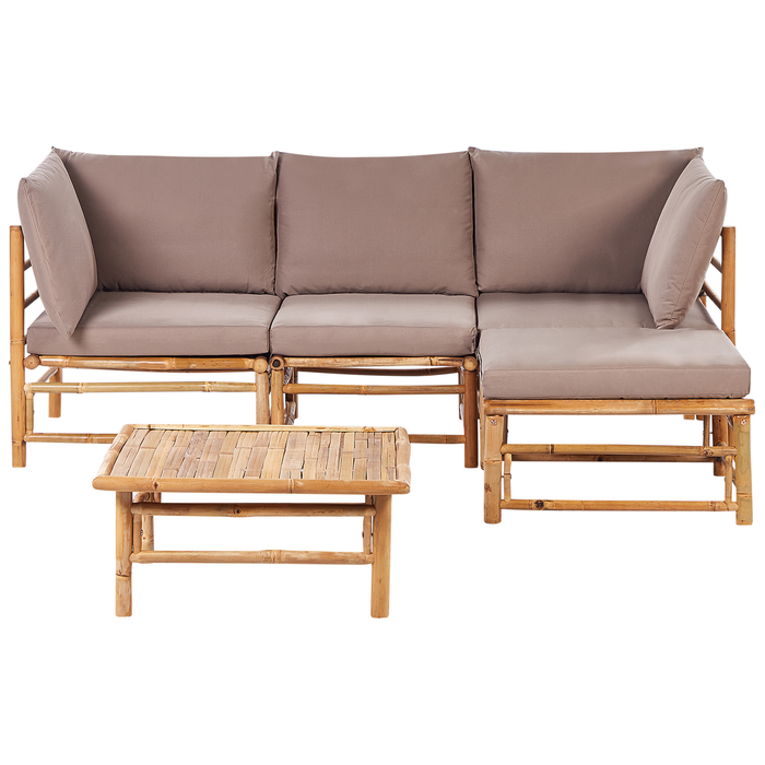 Beliani - CERRETO - Loungeset 4-zits hoekbank - Taupe - Bamboehout