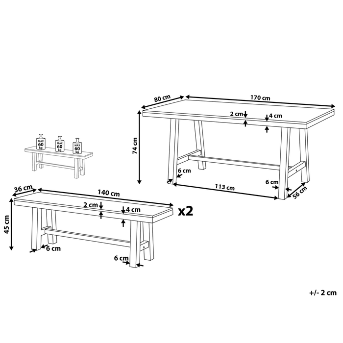 Beliani-SCANIA -Tuinset voor 6-Lichte houtkleur|Zwart-Acaciahout