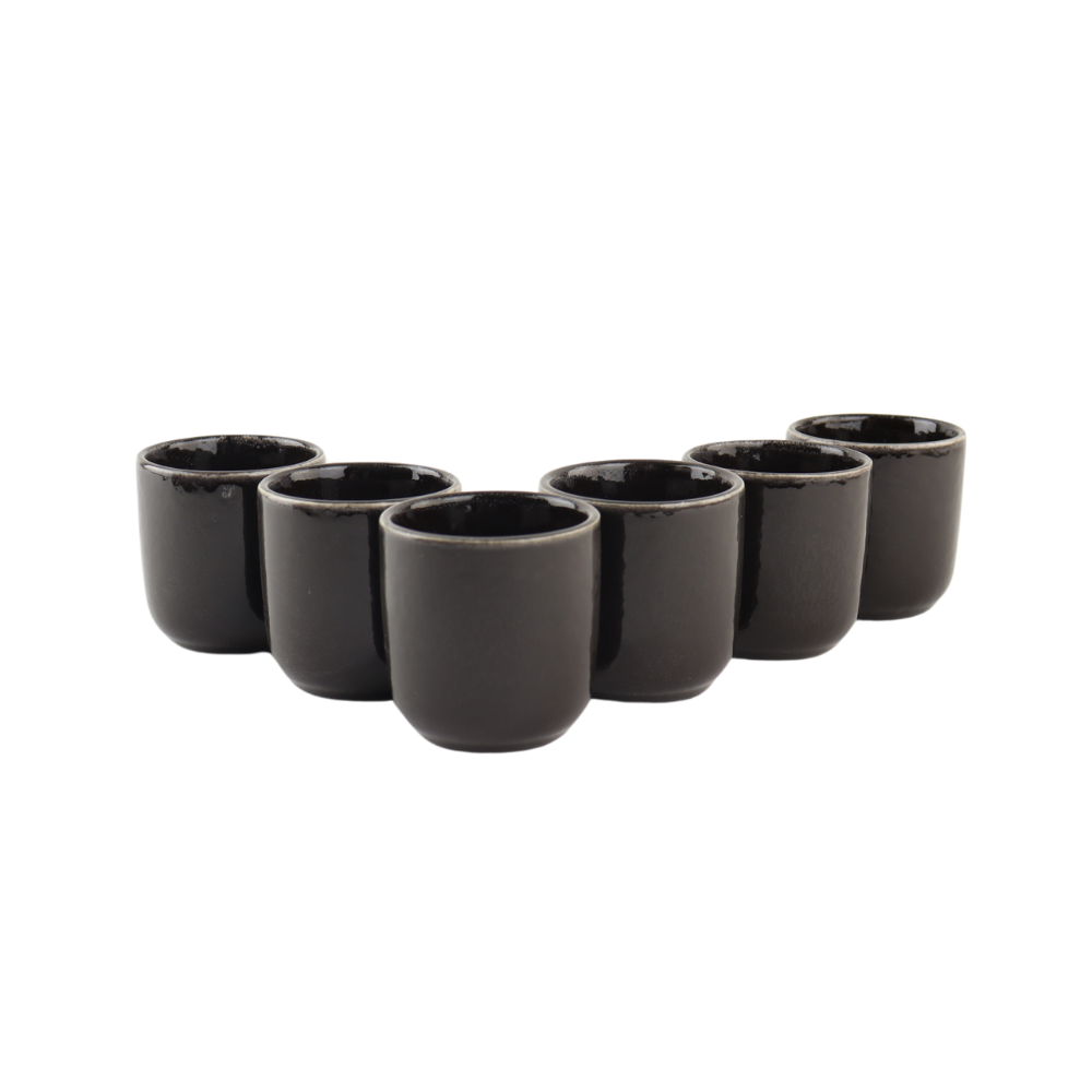 OTIX Espresso Kopjes Set van 6 100 ml Zonder Oor Zwart Aardewerk DUSK