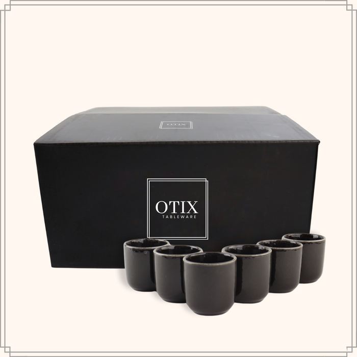 OTIX Espresso Kopjes Set van 6 100 ml Zonder Oor Zwart Aardewerk DUSK
