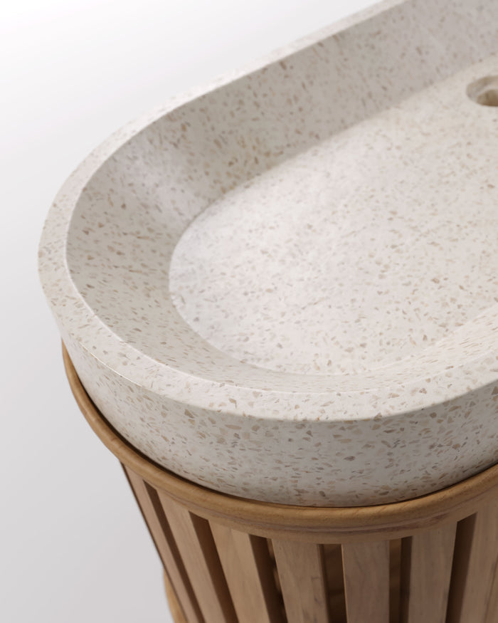 Kave Home - Rokia massief teakhouten badkamermeubel met opzetwastafel