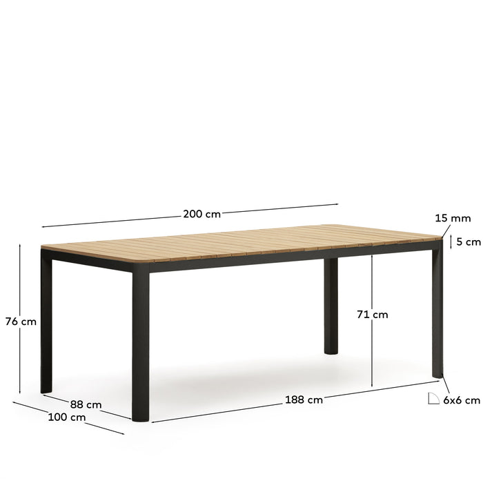 Kave Home - Bona 100% buitentafel in massief teakhout en aluminium met