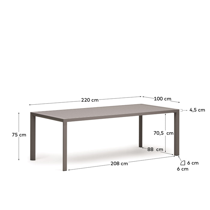 Kave Home - Culip buitentafel in aluminium met bruine afwerking 220 x