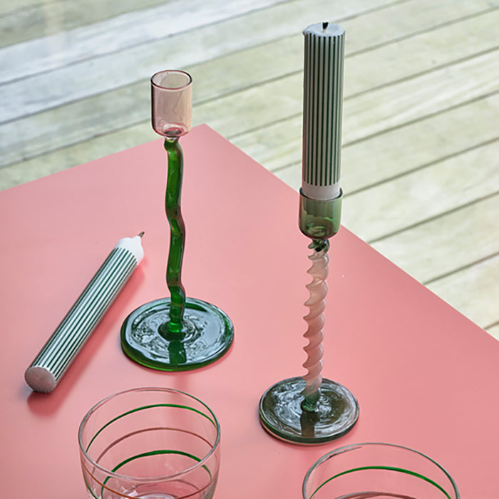 Villa Collection Styles Glazen Kandelaar Spiral - Groen / Roze