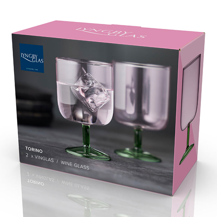 Lyngby Torino Wijnglazen 2st. - Roze / Groen