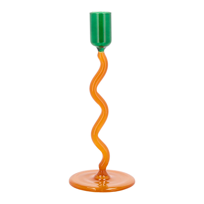 Villa Collection Styles Glazen Kandelaar Spiral - Groen / Oranje