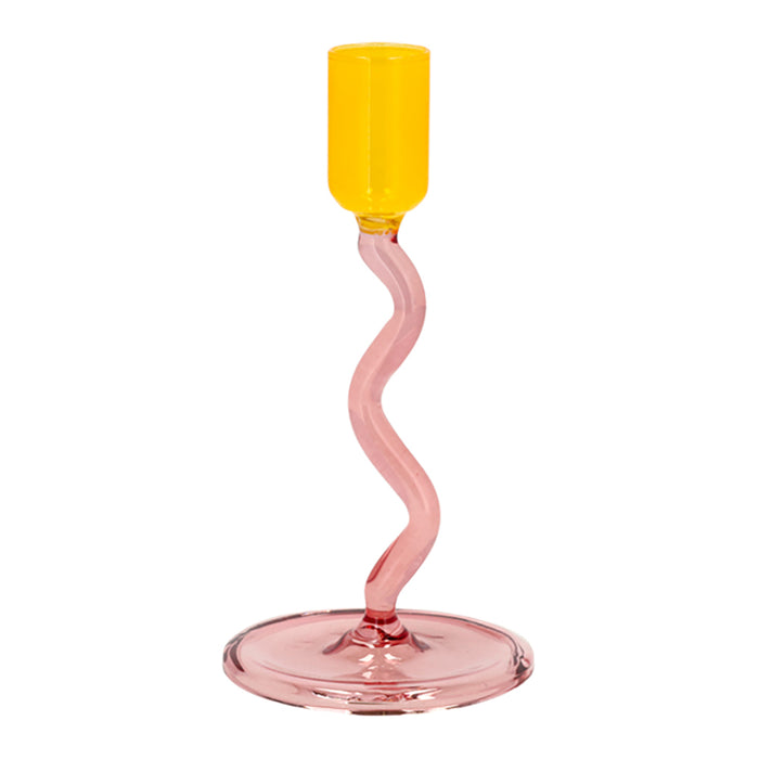 Villa Collection Styles Glazen Kandelaar Spiral - Roze / Geel