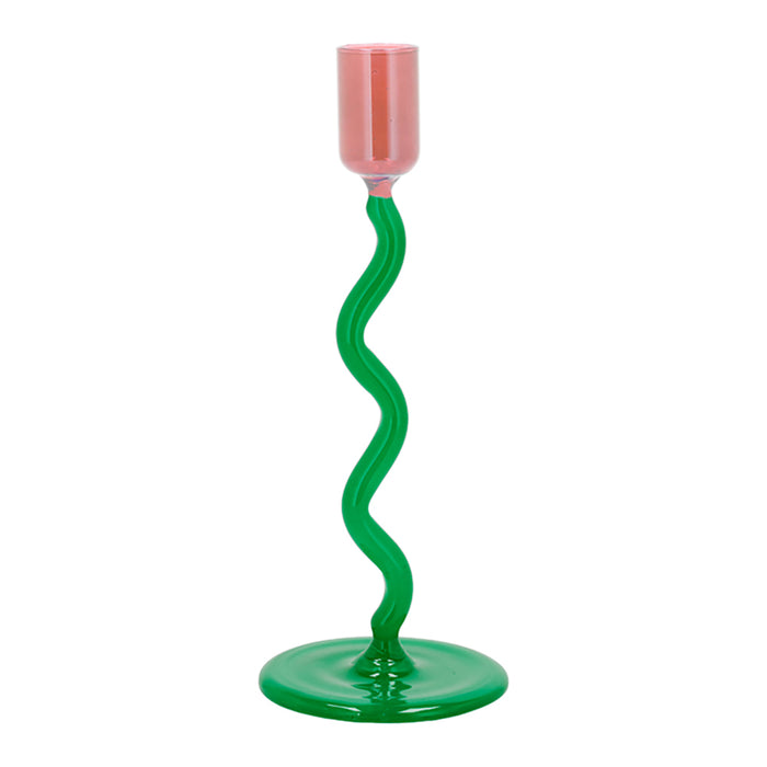 Villa Collection Styles Glazen Kandelaar Spiral - Groen / Roze