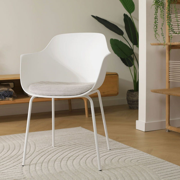 Nolon Nora-Liz Eetkamerstoel Wit - Beige Kussen - Witte Poten